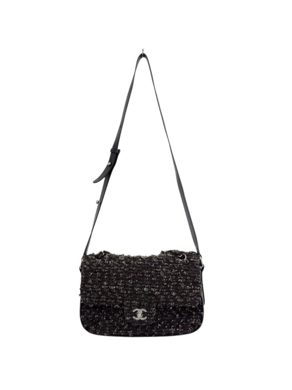 Chanel CC Logo Tweed 2-Way Shoulder Bag Khaki